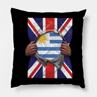 Uruguay Flag Great Britain Flag Ripped - Gift for Uraguyan From Uruguay Pillow