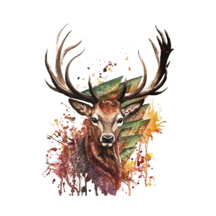 Deer Stag Head Realistic Animal Art T-Shirt