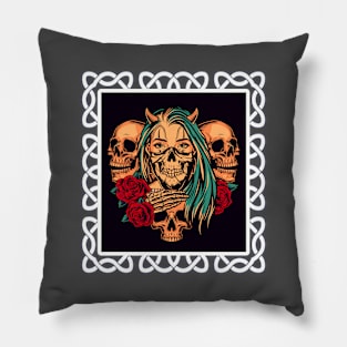 Skulls And Girl Geometrical Pillow