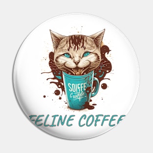 Feline Fueled: Cool Cat Sipping Coffee Pin