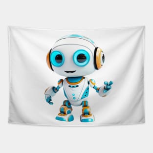 Futuristic Adorable White Toy Robot - 3D Character Design Tapestry