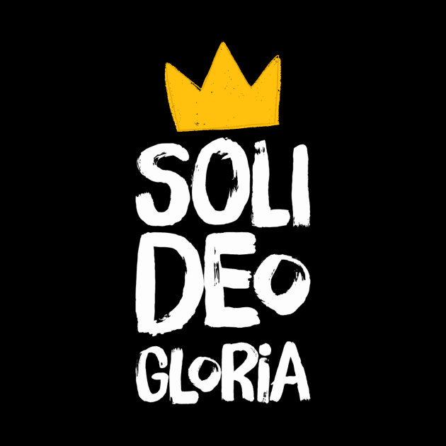 Soli Deo Gloria (All the Glory to God) distressed white text and yellow crown by Selah Shop