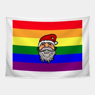 Drawing of Santa Claus face on gay pride flag background to celebrate Christmas Tapestry
