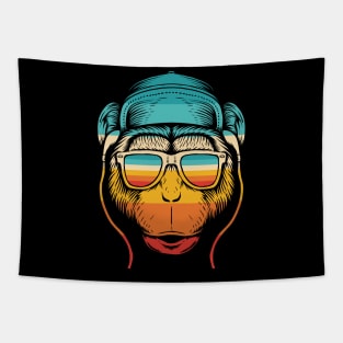 millennial chimp headphones hat music vintage colors Tapestry