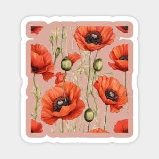 Artistic Pretty Red Poppies Botanical Art Magnet