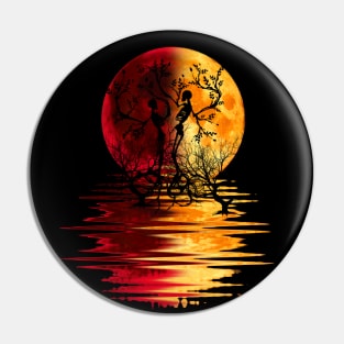 yellow red moon dead trees lovers Pin