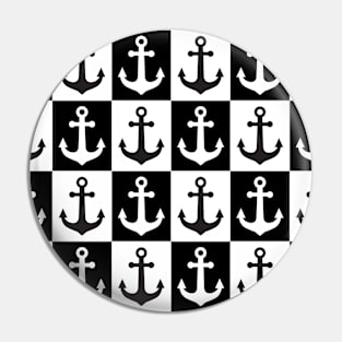 Checkered Ship Anchor Pattern - Black and White Pin