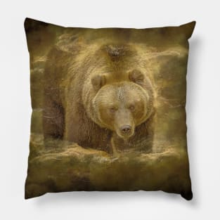 Grizzly Bear Animal Wildlife Forest Nature Adventure Hunt Spotlight Digital Painting Pillow