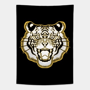 White and Gold Traditional Tiger Face Tapestry