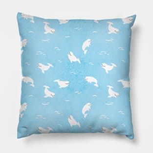 Water Color Beluga Whale Pattern in Blue Pillow