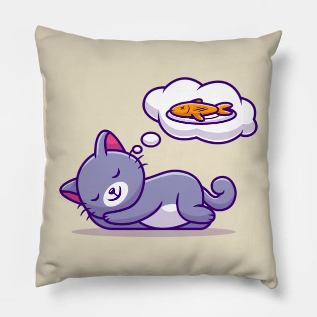 Cute Cat Sleeping And Dreaming Fish Pillow by Catalyst Labs