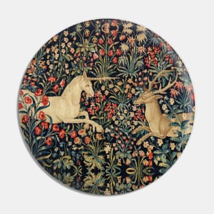 UNICORN AND DEER AMONG FLOWERS, FOREST ANIMALS FLEMISH FLORAL Pin