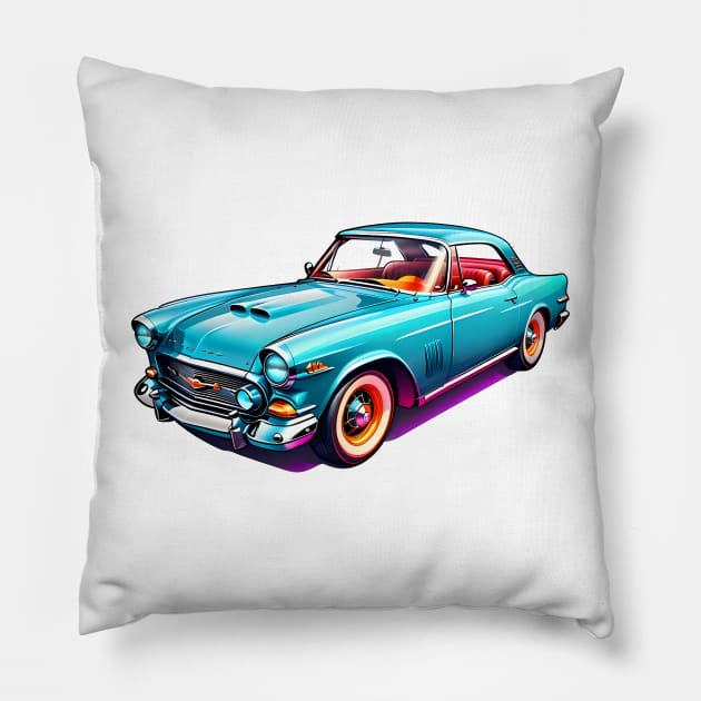 Colored Classic Car Design in Vibrant Vector Style Pillow by Panwise