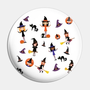 Cute Witch Pattern - Orange Pin