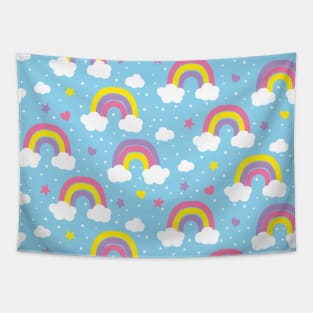 Light Blue Rainbows and Stars Tapestry