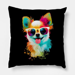 Colourful cool Chihuahua dog with sunglasses Pillow