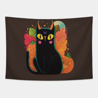 Black halloween kitty Tapestry