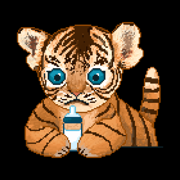 Cute baby tiger holding a bottle of milk by TheAlbinoSnowman