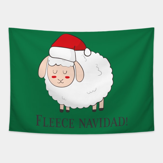 Fleece Navidad, Funny Cute Sheep Christmas Tapestry by Dreamy Panda Designs