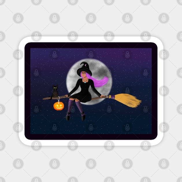 Witch On a broom Magnet by Raghni.C 