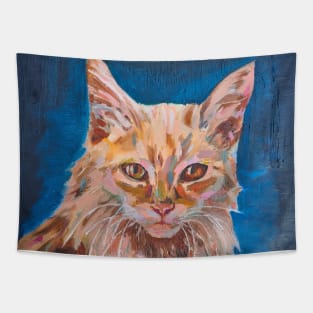 cat on a blue background Tapestry