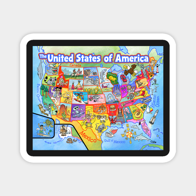 Cartoon Map Of The USA Usa Magnet TeePublic 44850395 0