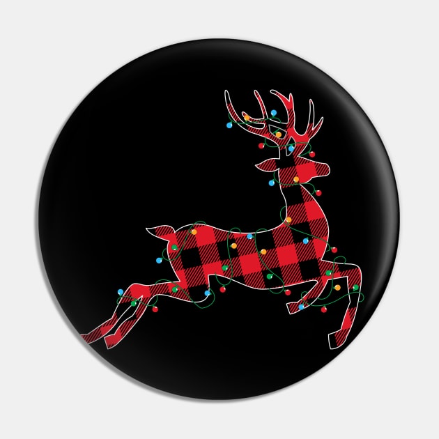 Red Plaid Reindeer Christmas Lights Xmas Holiday Gift Pin by BadDesignCo