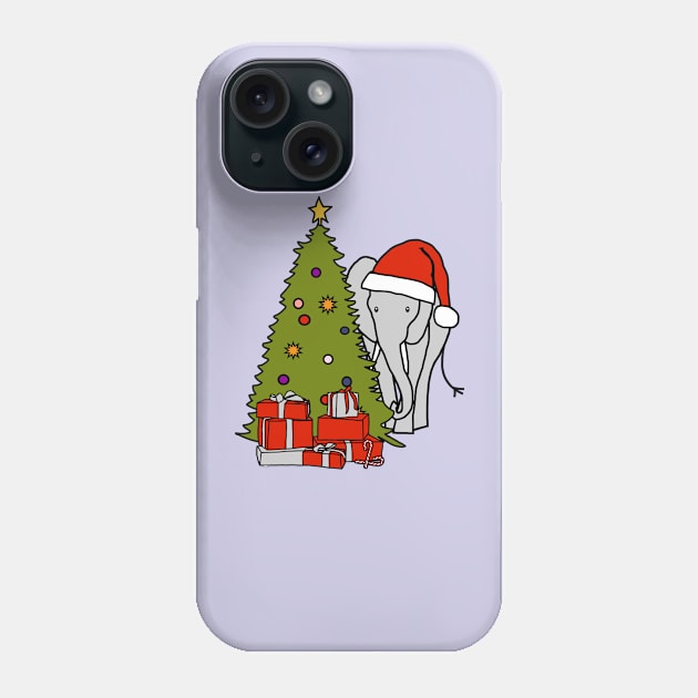 Elephant in Santa Hat and Christmas Tree Phone Case by ellenhenryart