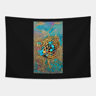 Turquoise Gem and Gold Wasp Nest Tapestry