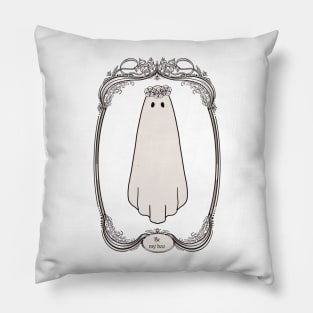 Cute Ghost in Flower Crown Illustration in art nouveau frame Asks to Be Its Boo| Cute Halloween Wall Art| Gothic Romance Pillow