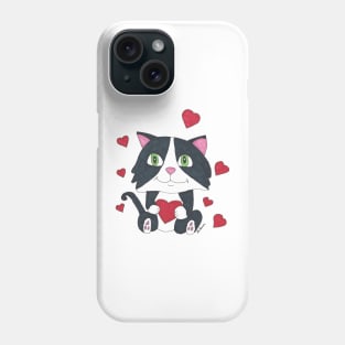 Tuxedo Cat with Hearts Hand Drawn Design Phone Case