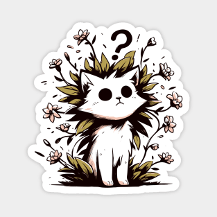 Funny confused cat with flowers plants Magnet