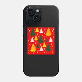 Gold green silver Christmas trees on red background Phone Case