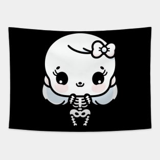 Cute Kawaii Girl Skeleton with a bow | Halloween Cute Skeleton Design Tapestry