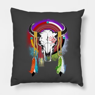 Bison Skull n' Elemental Feathers- Repaint Pillow