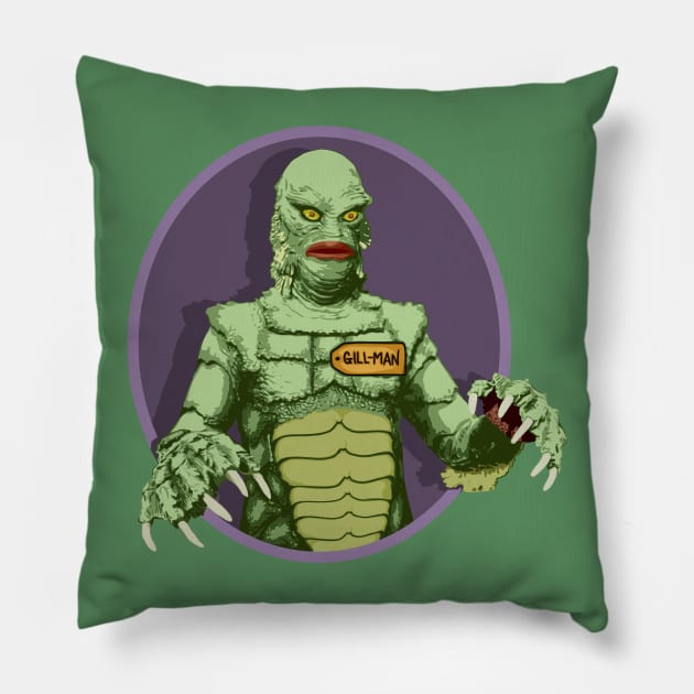 Come on Down, Gill-Man! (Creature from the Black Lagoon) Pillow by PlaidDesign