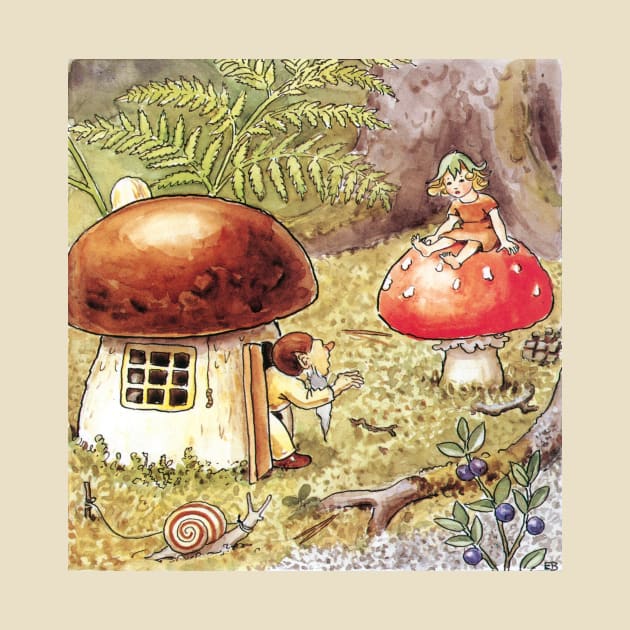 Toadstool Mushroom Girl and Gnome with Snail by softbluehum