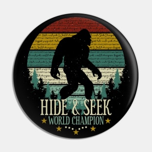 Hide and Seek World Champion Retro Vintage Bigfoot Sunset Pin