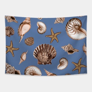 Seashells on French blue Tapestry