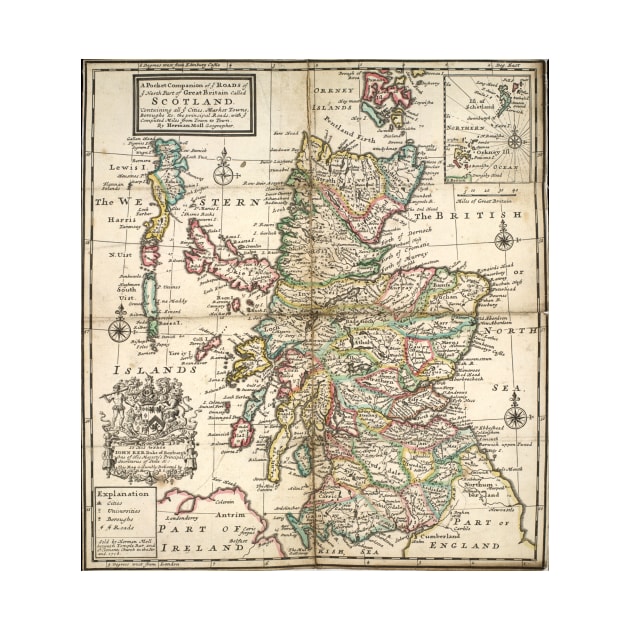 Vintage Map of Scotland (1718) by Bravuramedia