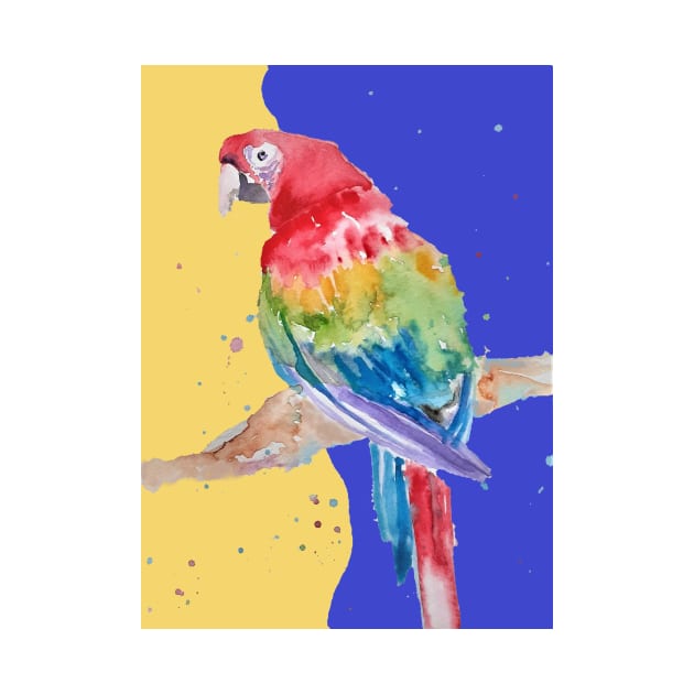 Parrot Watercolor Painting Macaw - Navy Blue by SarahRajkotwala