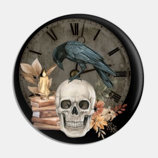 Dark Academia Skull and Crow Pin