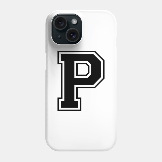 Initial Letter P - Varsity Style Design - Black text Phone Case by Hotshots