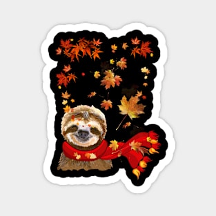 Maple Leaf Sloth Fall Hello Autumn Gift Magnet