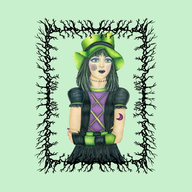 Goth Girl Branch Frame Green Hat by DeerSpiritStudio