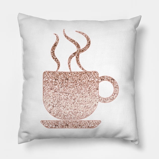 Sparkling rose gold coffee mug Pillow by RoseAesthetic