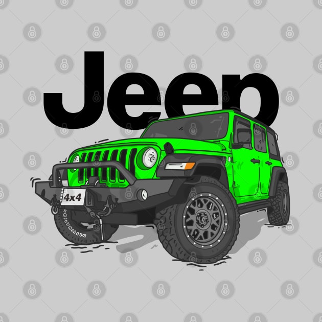 Green Jeep Wrangler Rubicon by 4x4 Sketch