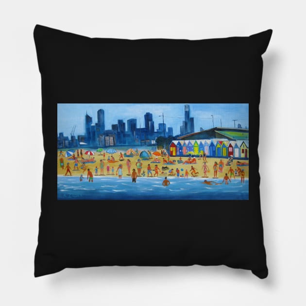 Brighton Beach huts Pillow by karincharlotte