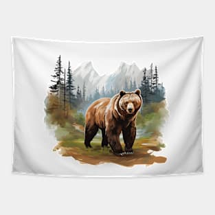 Watercolor Grizzly Bear Tapestry