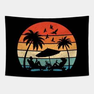 Couples on Tropical Summer Beach Retro Vintage Sunset Hawaii Tapestry